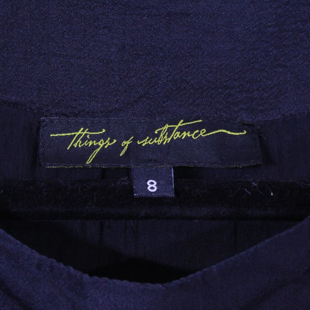 Things Of Substance Black Silk Cap Sleeve Embroidered Pleated Dress Size 8 - Picture 10 of 14